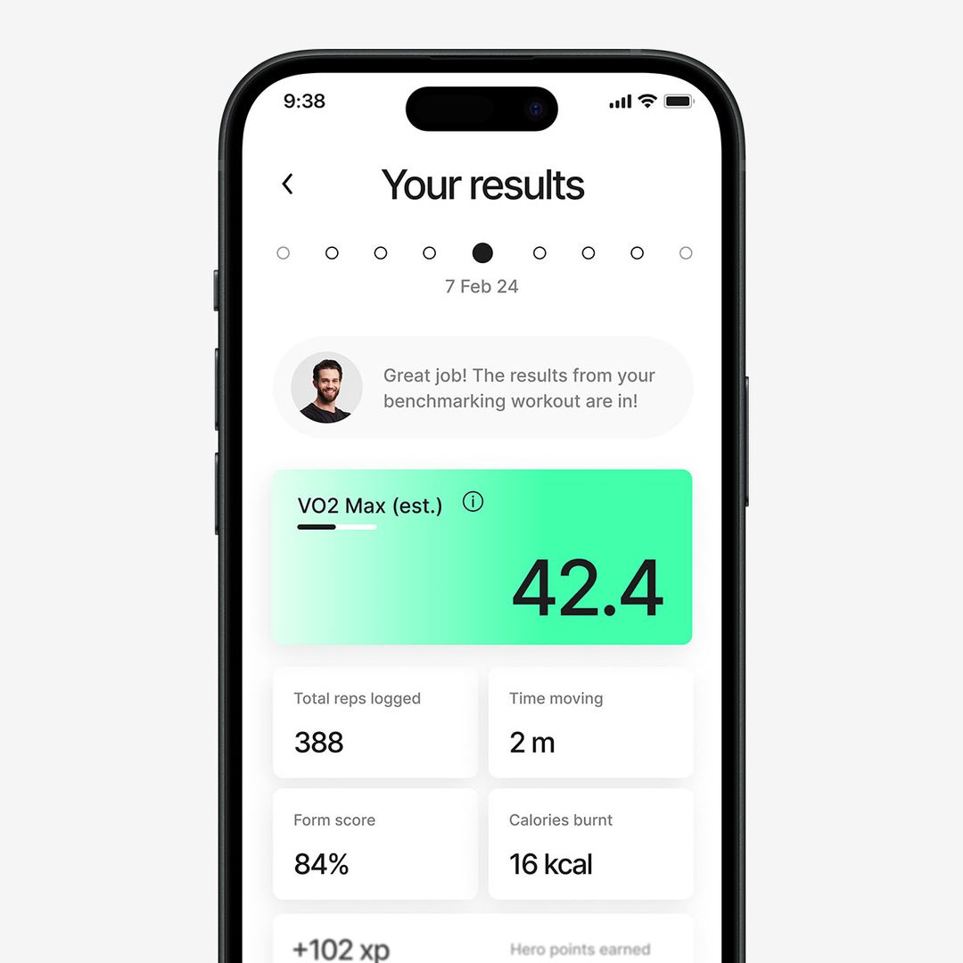 The Hero app showing a completed fitness assessment result